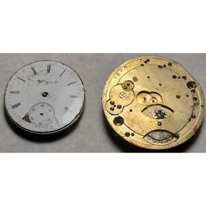Elgin + 1 more Pocket Watch Movement Dial Parts Repair Restoration Vintage
